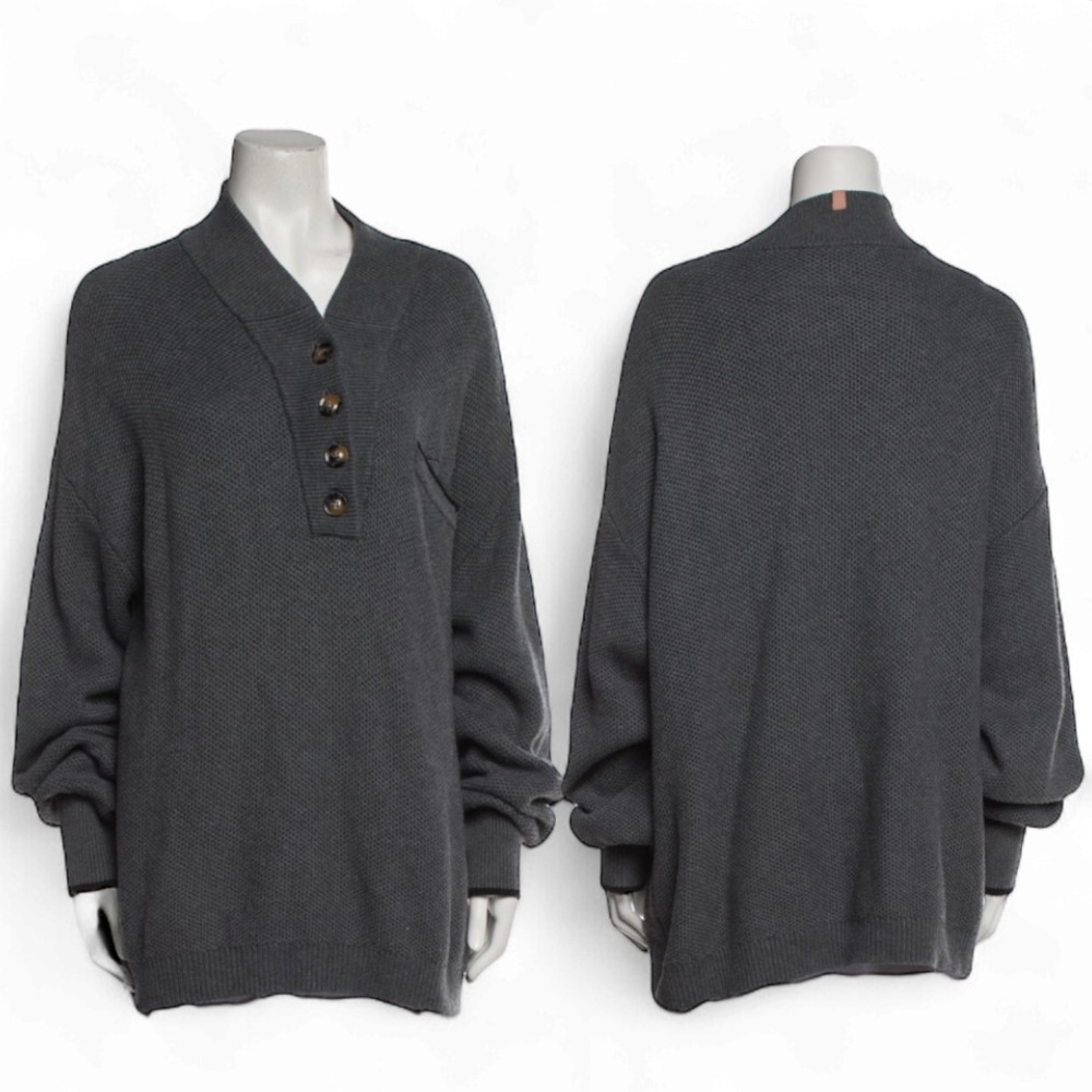 LUNYA Cottonsilk Pocket Henley Sweater L/XL Drifting Charcoal